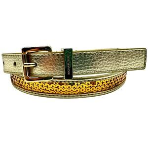 MICHAEL KORS | Women's Medium Thin Gold Sequin Silver Vegan‎ Leather Waist Belt